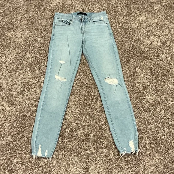 Uniqlo Blue Ankle Cropped Jeans with Distressed Details, Size 24 - Picture 3 of 9